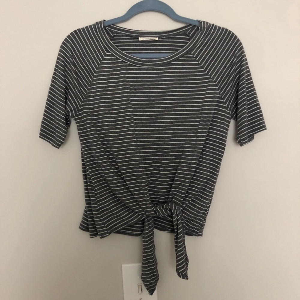 Gray and white front tie top